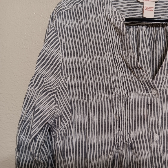 Sundance Gray Stripe Button Front Cotton Shirt Top - Picture 2 of 4